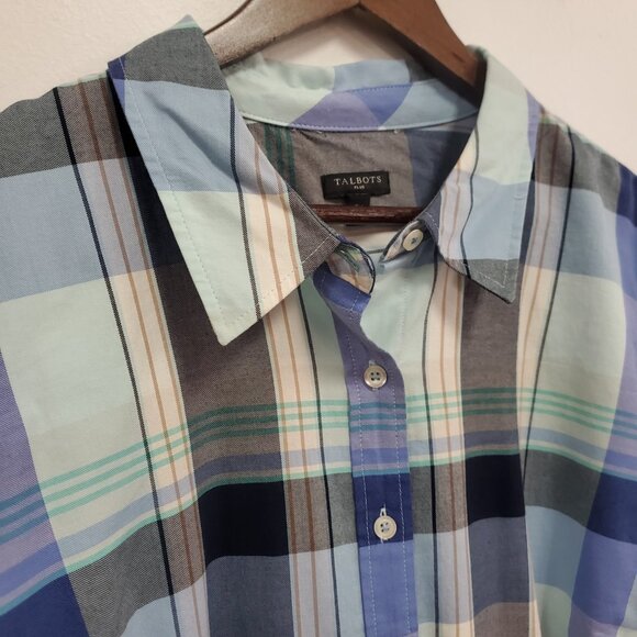 Talbots Women Plaid Button Up Career Top Size 3X Blue Long Sleeve Office Capsule - Picture 3 of 9